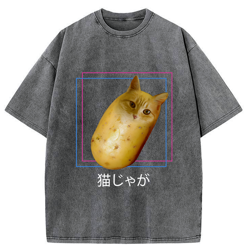 Kyoto-Lion Potato Cat Japanese Washed T-Shirt