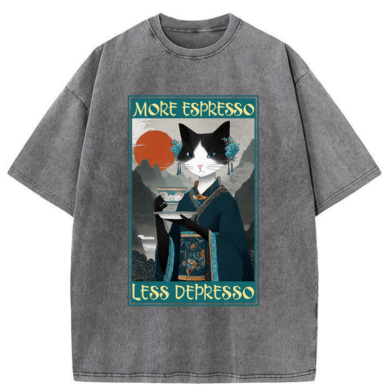 Japanese Zen Cat Washed T-Shirt