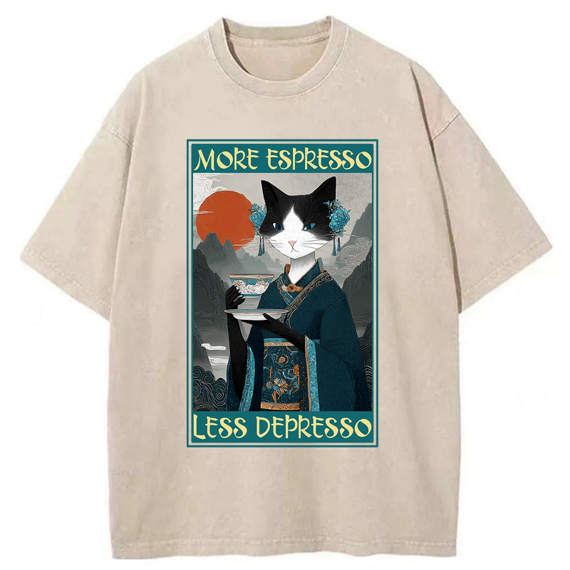 Kyoto-Lion The Zen Barista Cat Washed T-Shirt