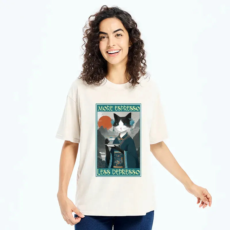 Japanese Zen Cat Washed T-Shirt