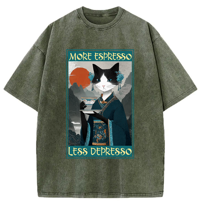 Japanese Zen Cat Washed T-Shirt