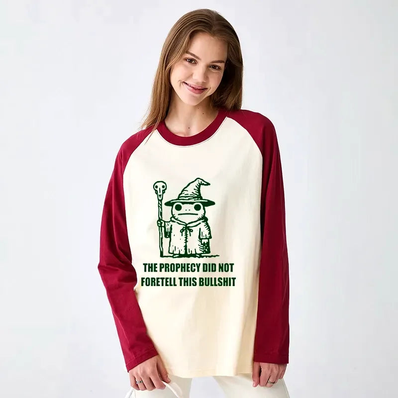 Kyoto-Lion Funny Meme Wizard Frog Weird Prophecy Raglan Long Sleeve T-shirt