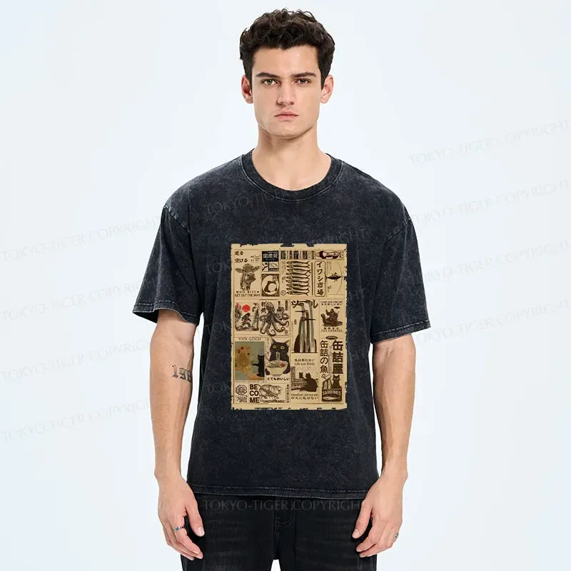 Kyoto-Lion Vintage Animal Pictorial Washed T-Shirt