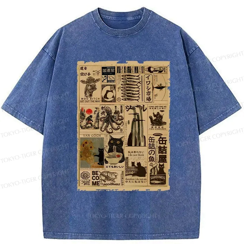 japanese unisex washed t-shirt free shipping