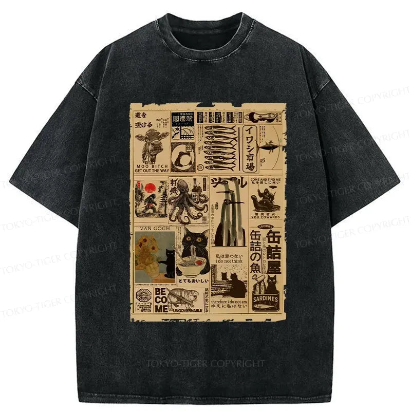 japanese unisex washed t-shirt free shipping