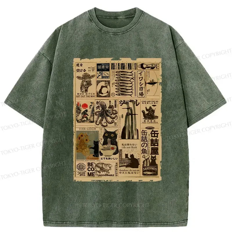 Kyoto-Lion Vintage Animal Pictorial Washed T-Shirt