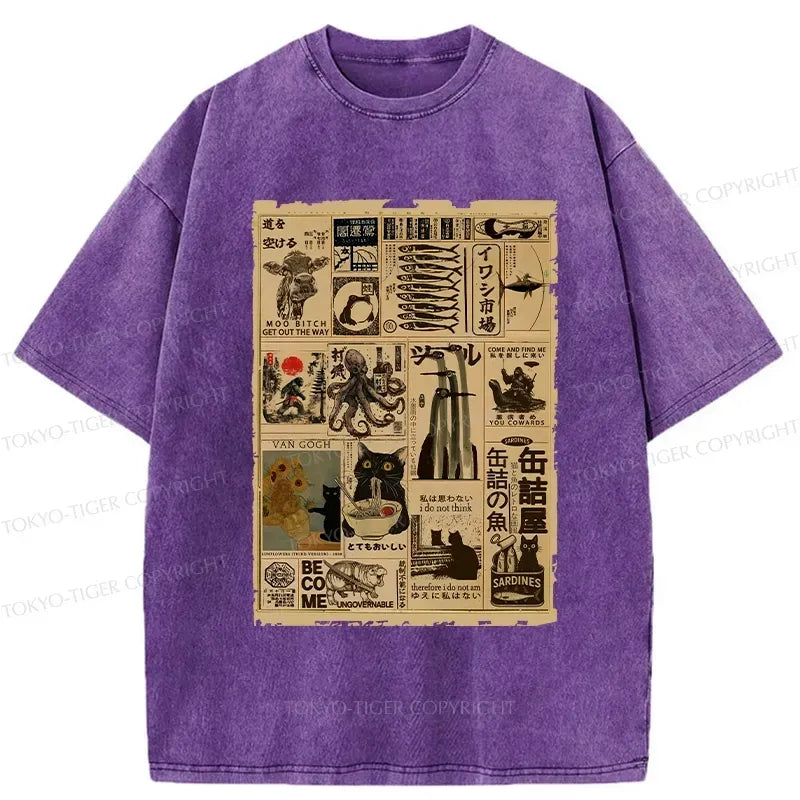 japanese unisex washed t-shirt free shipping