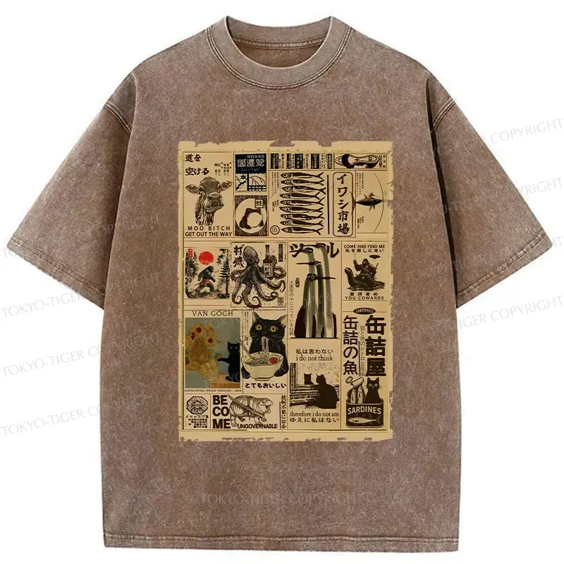Kyoto-Lion Vintage Animal Pictorial Washed T-Shirt