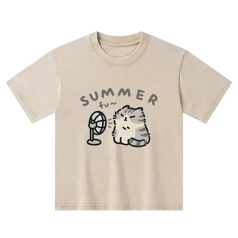 Japanese Cat Kids T-Shirt for Summer