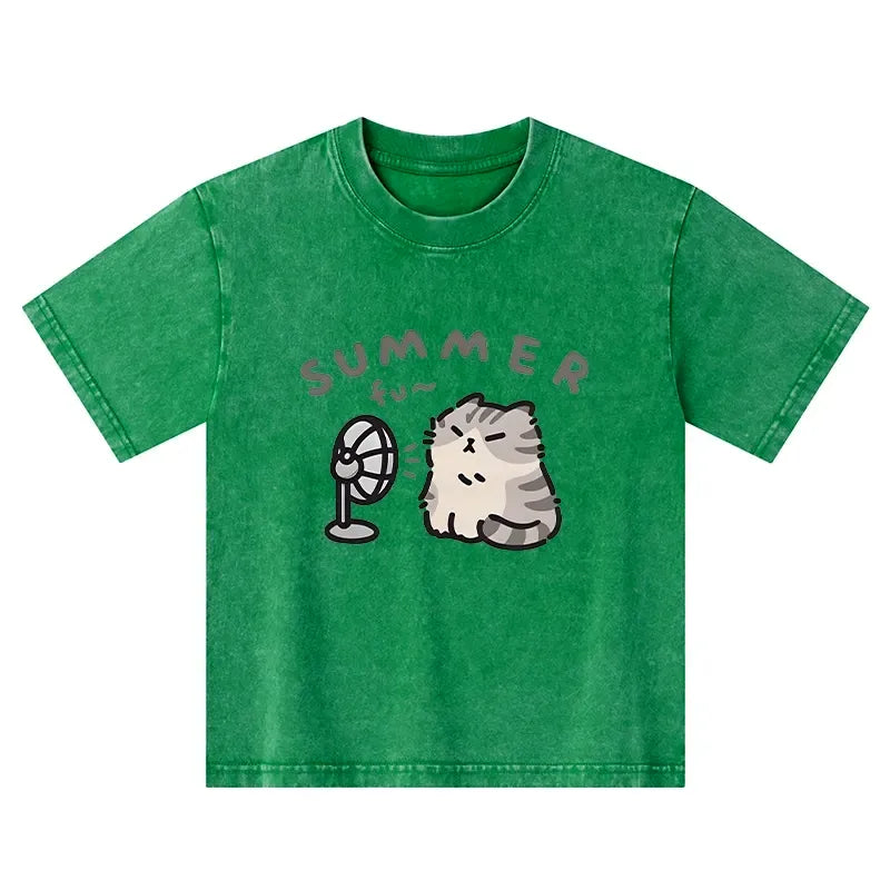 Japanese Cat Kids T-Shirt for Summer
