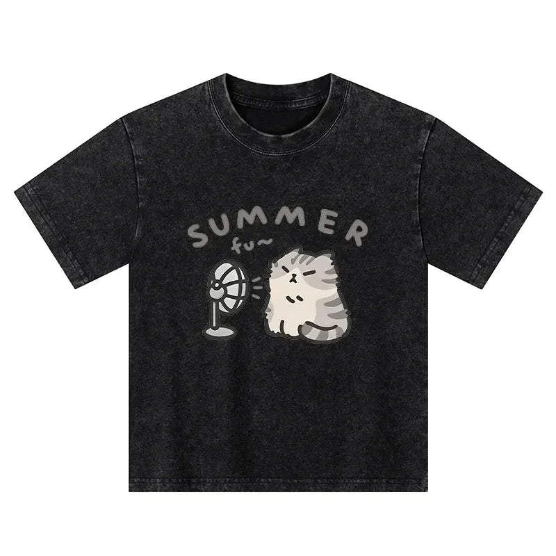 Japanese Cat Kids T-Shirt for Summer