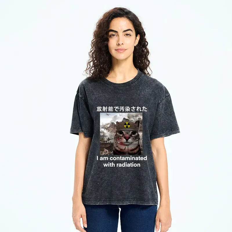 funny nuclear radiation cat t-shirt for men