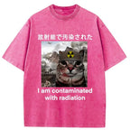 Japanese washed cat t-shirt for streetwear