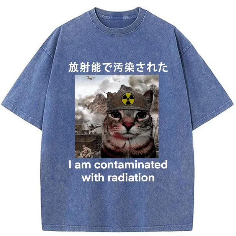 funny nuclear radiation cat t-shirt for men