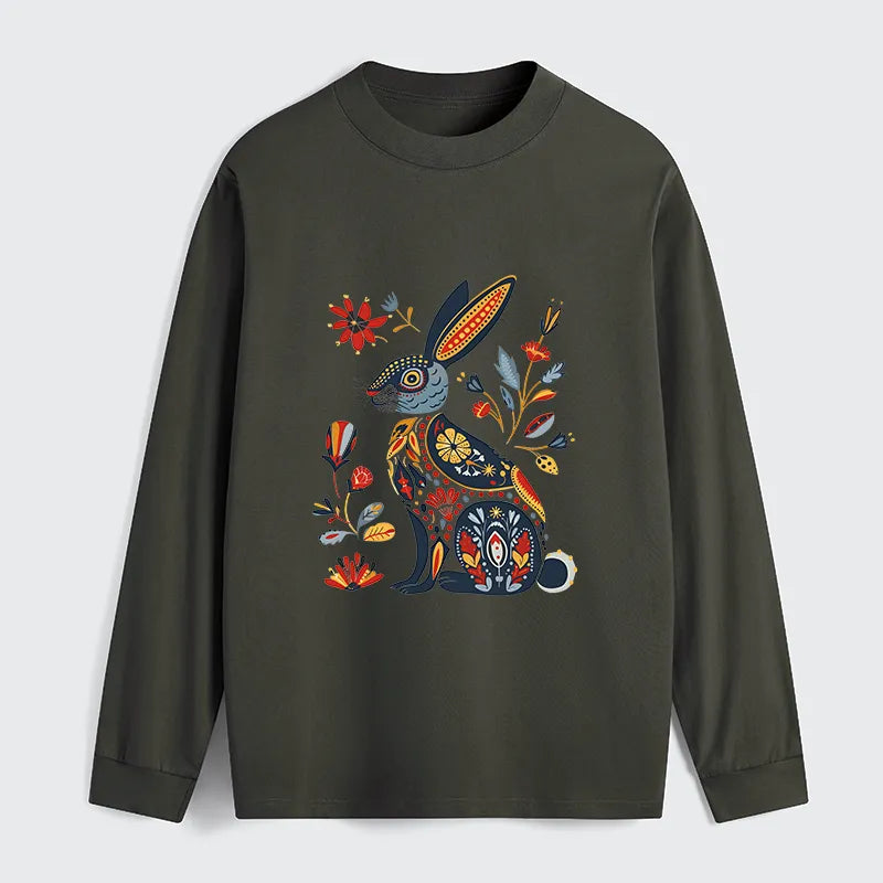Kyoto-Lion Folk Hare Bloom Classic Long Sleeve T-Shirt