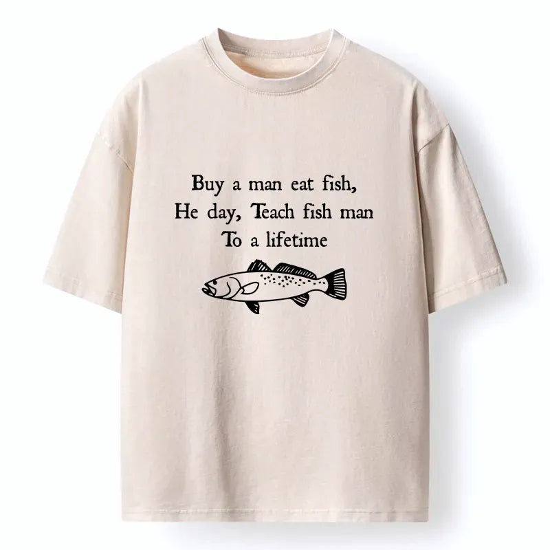 Kyoto-Lion Man Eat Fish Meme Washed T-Shirt