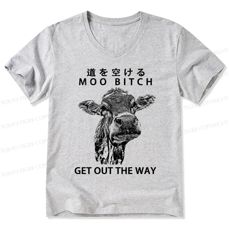Trendy Japanese Cow V-Neck T-Shirt