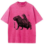 Kyoto-Lion Mouse Riding A Capybara Washed T-Shirt
