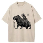 Kyoto-Lion Mouse Riding A Capybara Washed T-Shirt