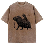 Kyoto-Lion Mouse Riding A Capybara Washed T-Shirt