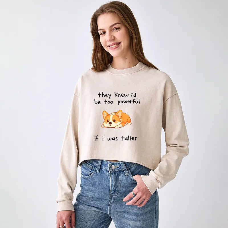 Kyoto-Lion Funny Short Dog Joke Washed Crop Sweatshirt