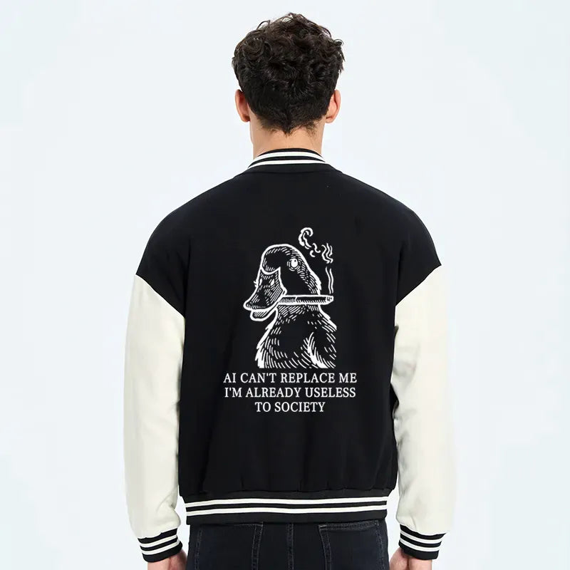 Kyoto-Lion Smoking Duck Funny Embroidery Varsity Jacket