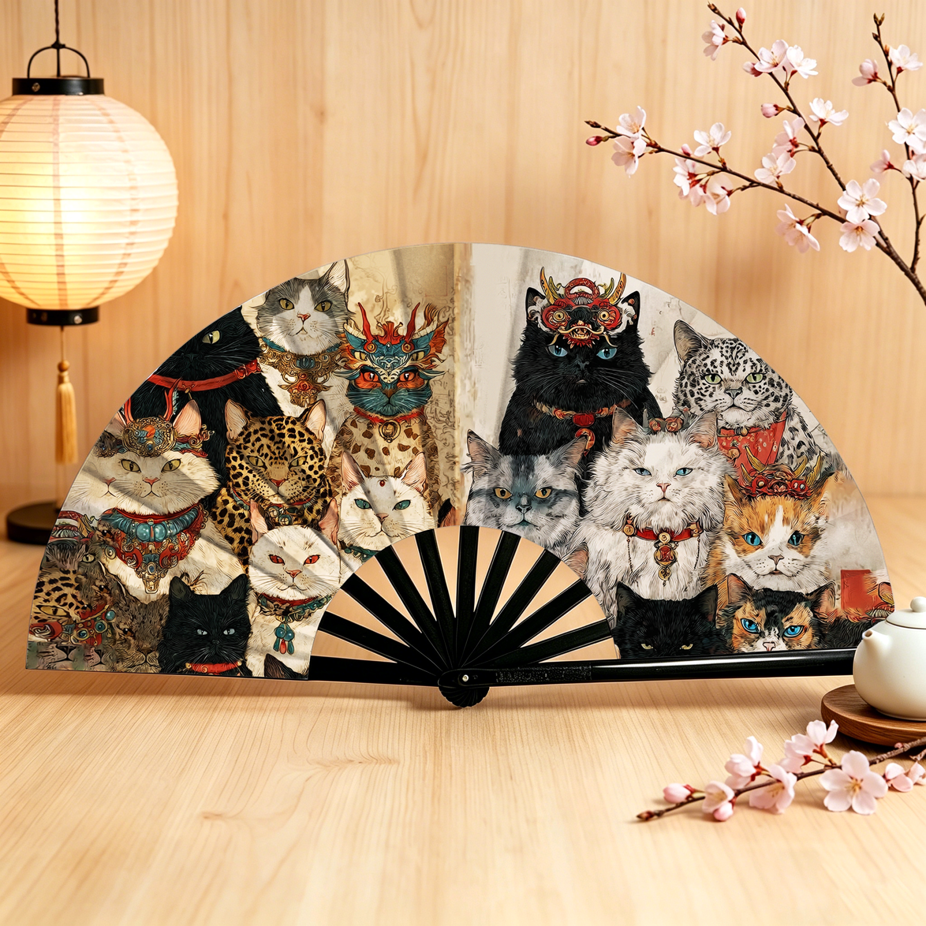 Kyoto-Lion Cats Of The Grand Banquet Hand Fan