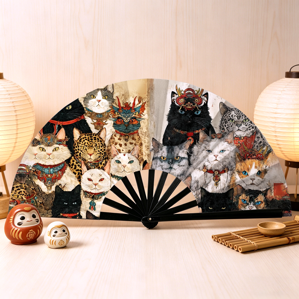 Kyoto Lion Cats Hand Fan for Festival