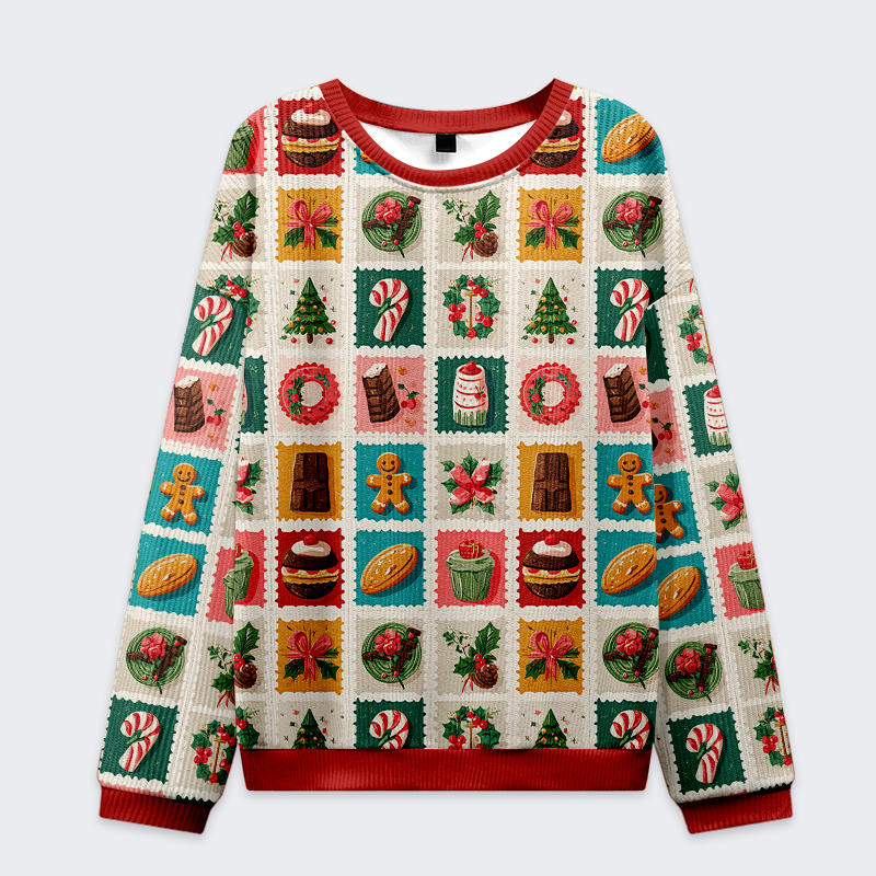 Kyoto-Lion Festive Treats Patchwork Christmas Ugly Sweatshirt