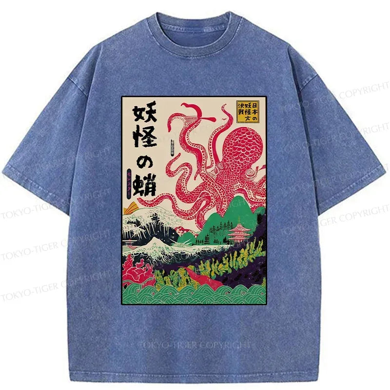 Japanese Yokai Washed T-Shirt for Daily Wear