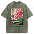 Japanese Yokai Washed T-Shirt for Daily Wear