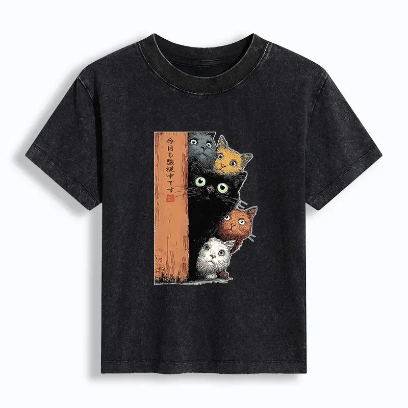Women's Washed Cat T-Shirt with Free Shipping