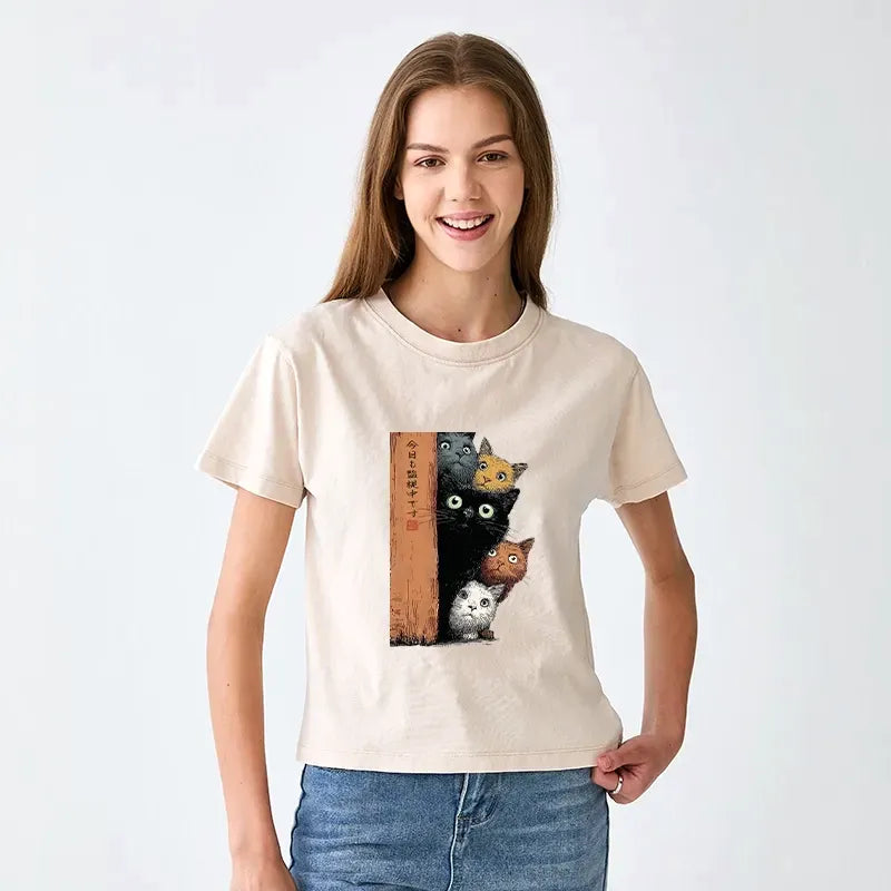 Women's Washed Cat T-Shirt with Free Shipping
