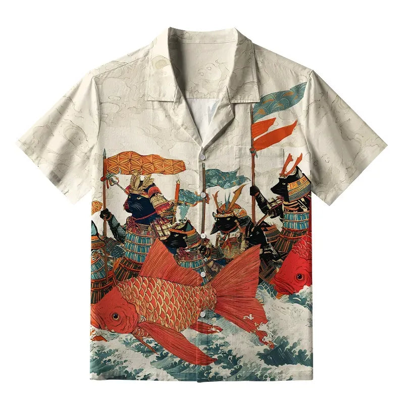 Kyoto-Lion Marching Rat Samurai Aloha Hawaiian Shirt
