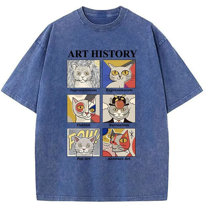 Washed unisex cat tee for daily wear