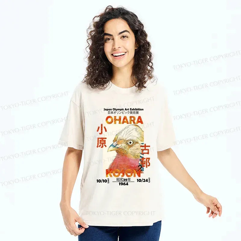 Japanese Bird Poster Washed T-Shirt