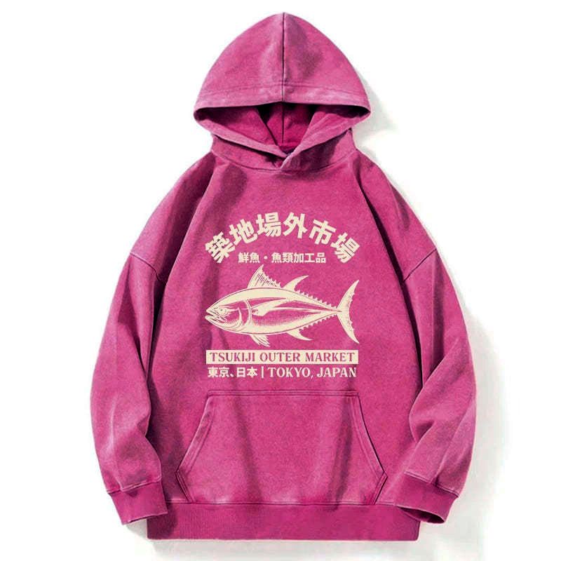 Kyoto-Lion Japan Tsukiji Fish Market Washed Hoodie