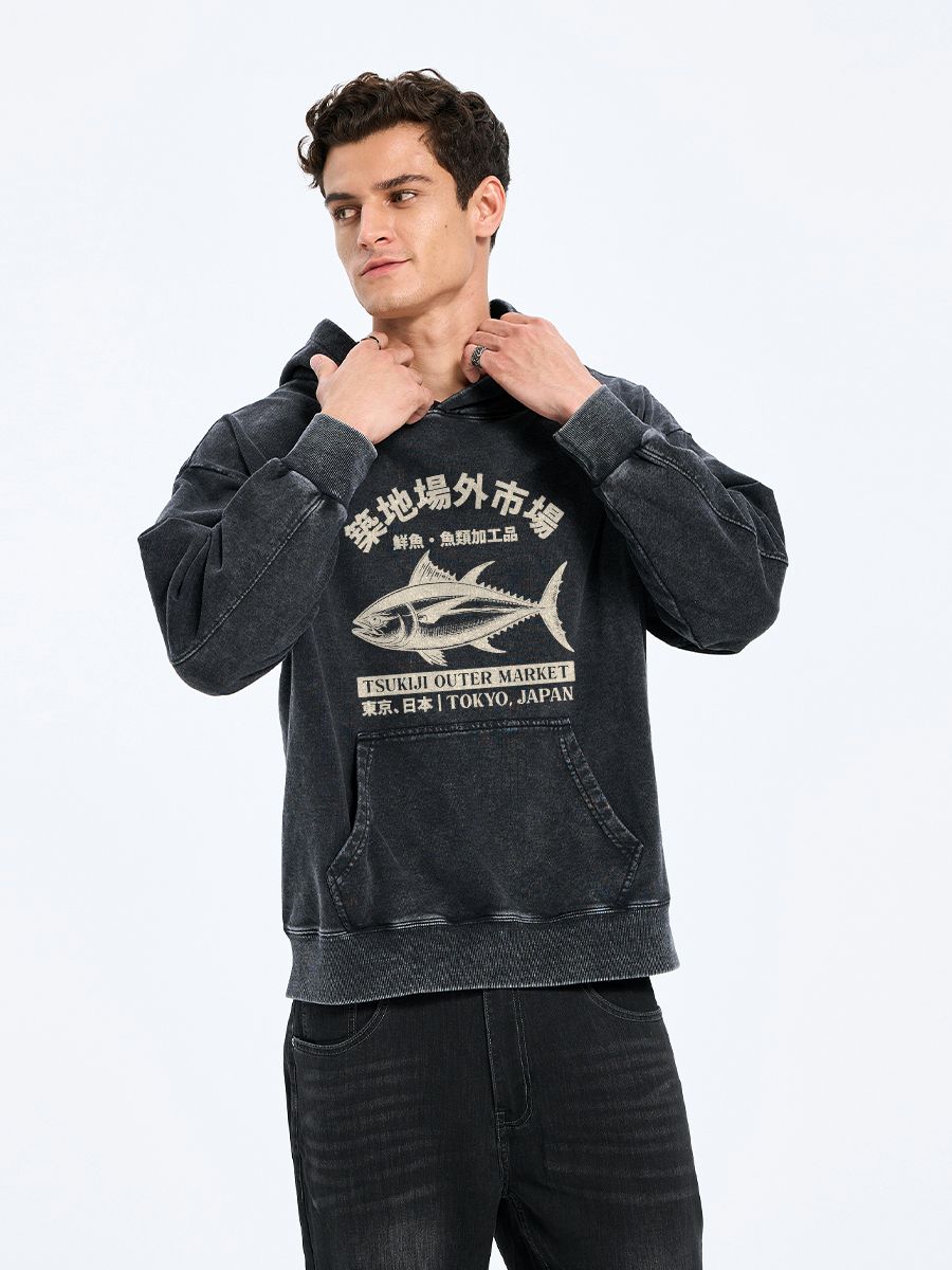 Japanese Tsukiji Fish Market washed hoodie