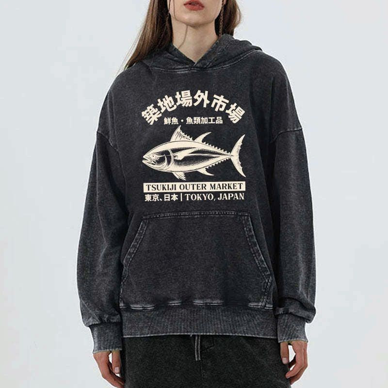Japanese Tsukiji Fish Market washed hoodie