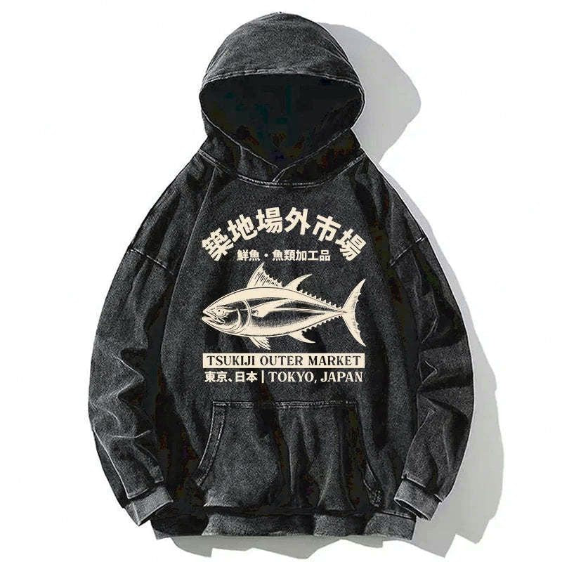 Kyoto-Lion Japan Tsukiji Fish Market Washed Hoodie