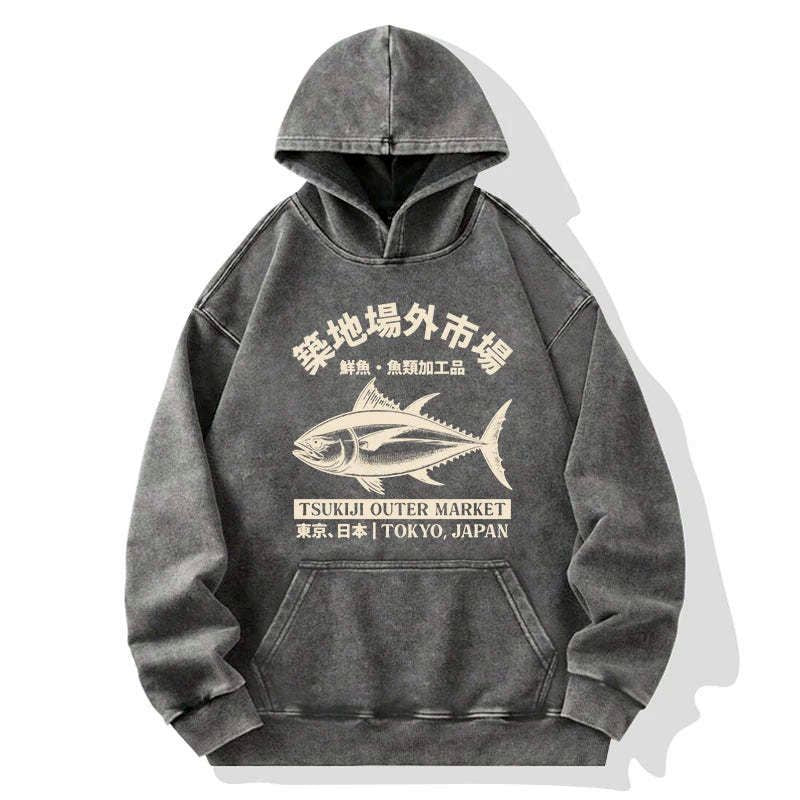 Japanese Tsukiji Fish Market washed hoodie