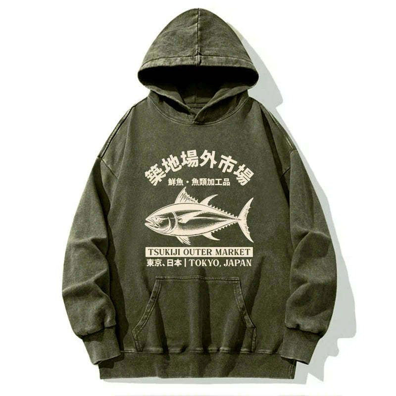 Kyoto-Lion Japan Tsukiji Fish Market Washed Hoodie