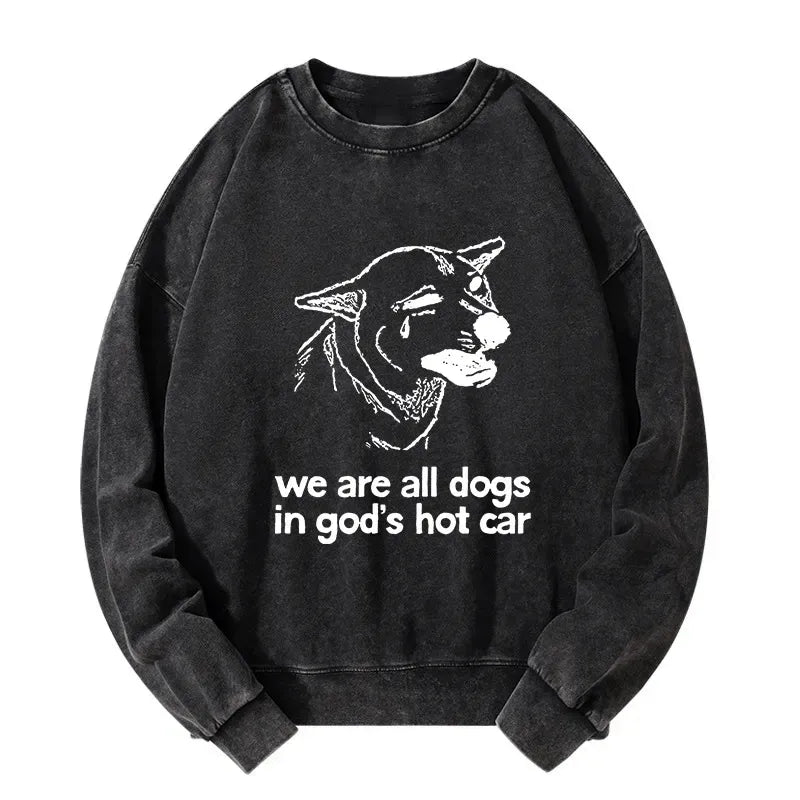 Kyoto-Lion Sad Dog Funny Washed Sweatshirt