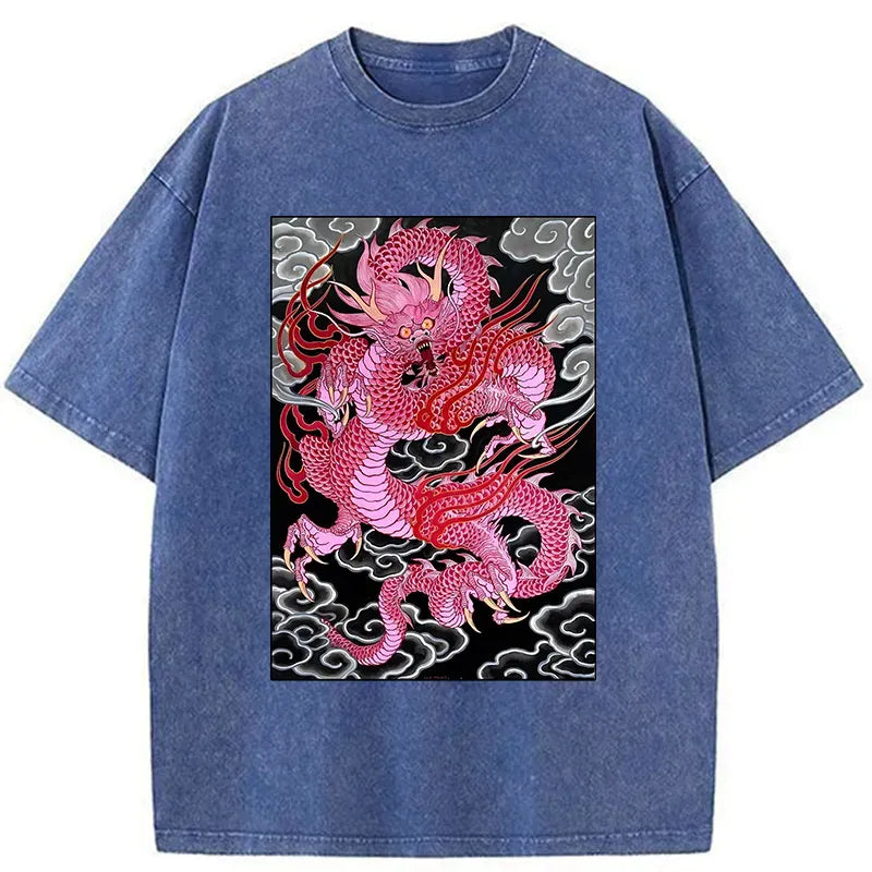 Kyoto-Lion Pink Dragon Washed T-Shirt