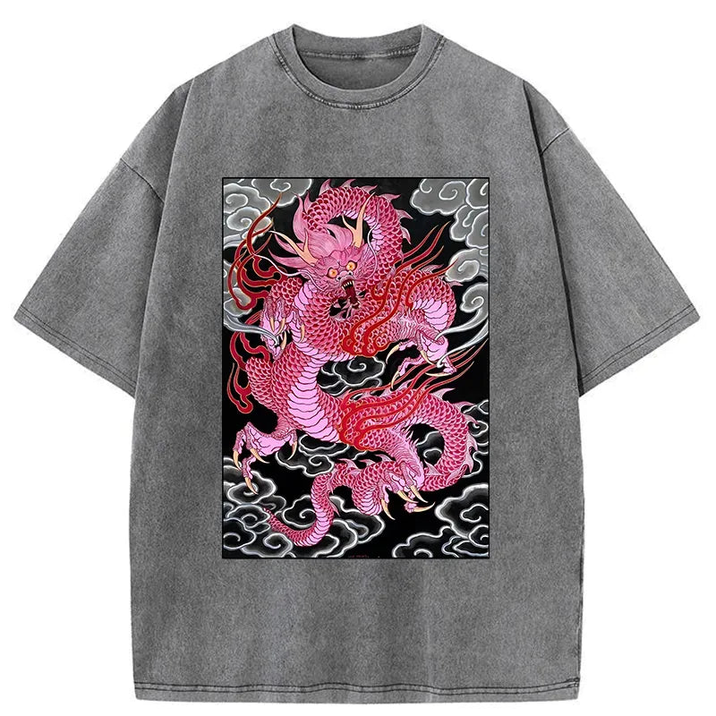 Kyoto-Lion Pink Dragon Washed T-Shirt
