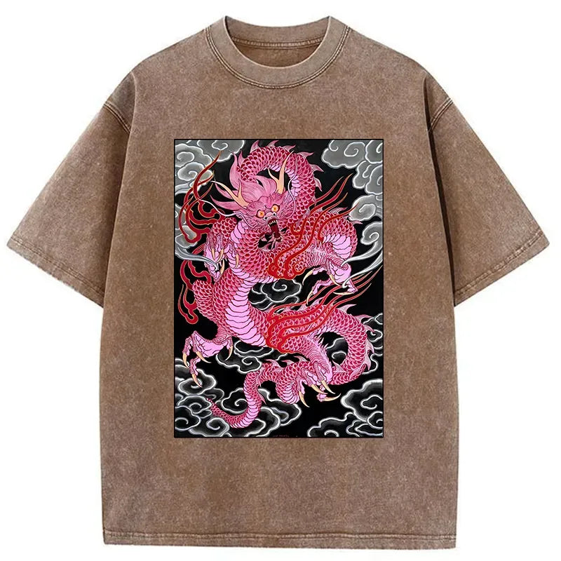 Kyoto-Lion Pink Dragon Washed T-Shirt