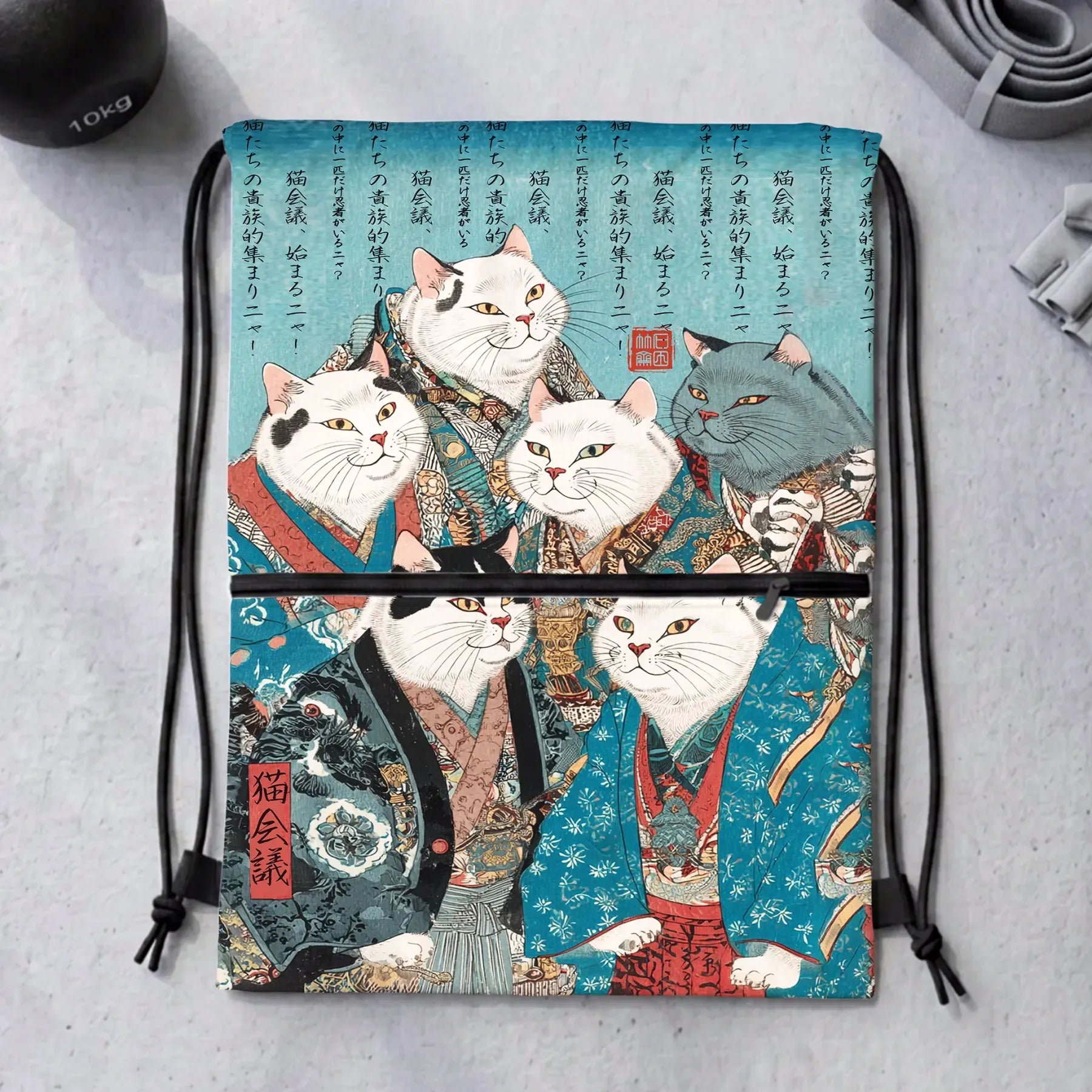 Kyoto-Lion Formal Gathering of Ukiyo-e Cat Nobles Drawstring Backpack