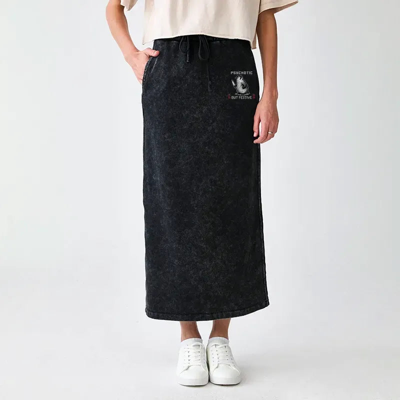 Kyoto-Lion Overstimulated but Festive Christmas Washed Terry Skirt