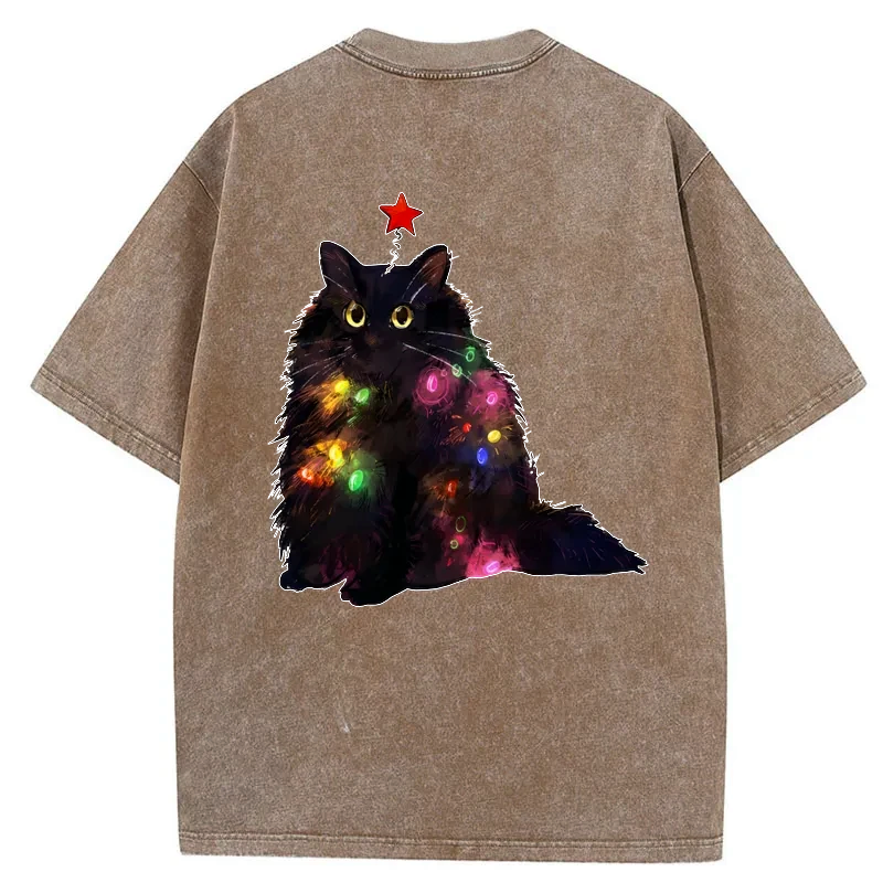 washed vintage cat t-shirt for daily wear