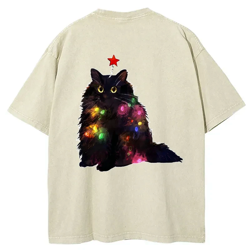washed vintage cat t-shirt for daily wear